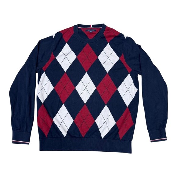 Tommy Hilfiger Classic Argyle Knit Sweater Stylish Comfort Meets Preppy Y2K XXL - Picture 1 of 5